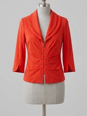 Joseph Ribkoff Red Zip Up Jacket Ruched Waist Collared Half Sleeves US Size 10
